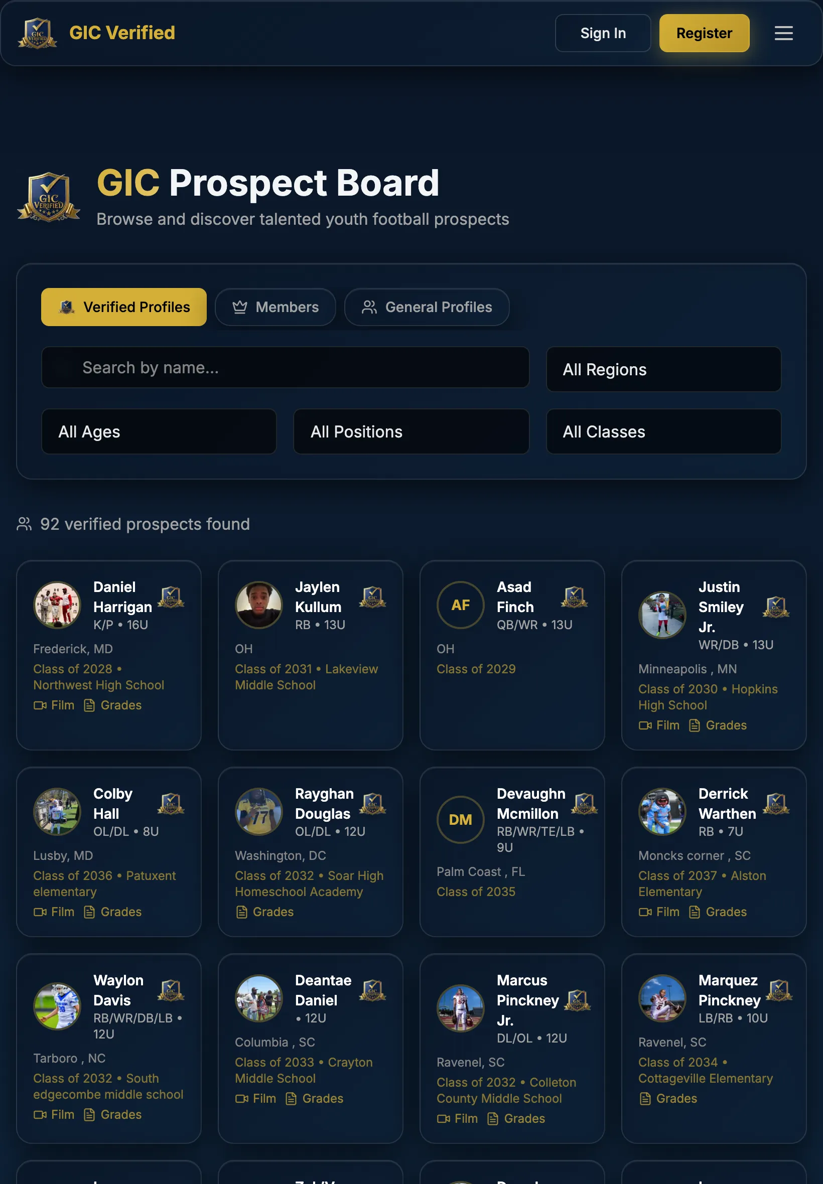 The GIC Verified athlete directory on an iPad