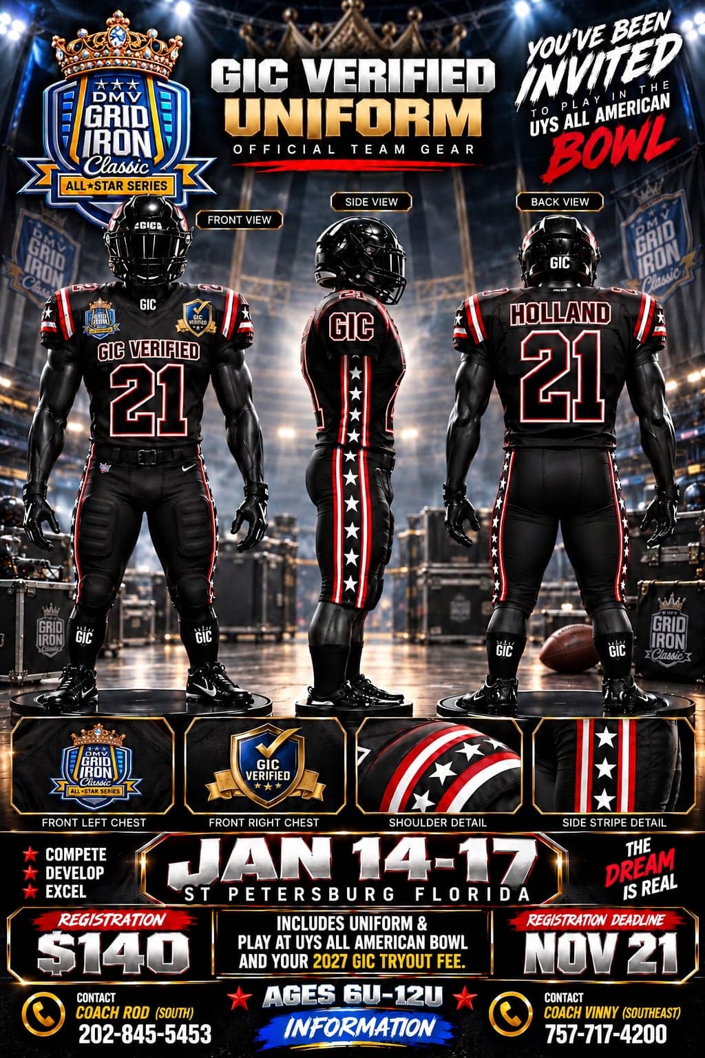 GIC Verified uniform — front, side and back