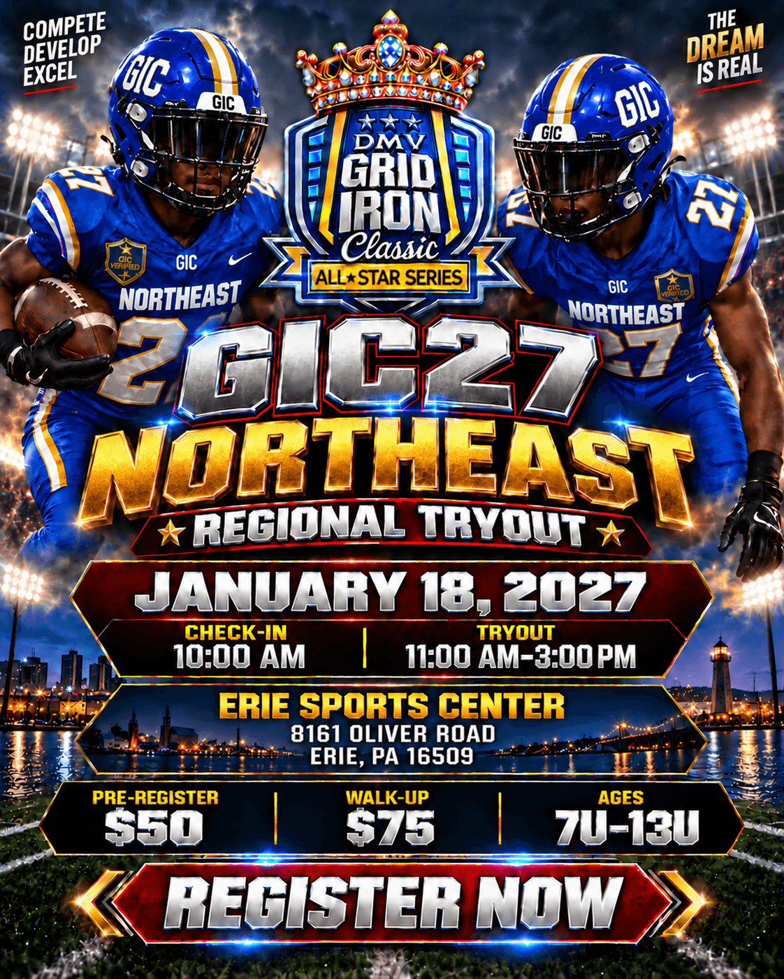 GIC27 Northeast Regional Tryout poster โ Monday, January 18, 2027 at Erie Sports Center