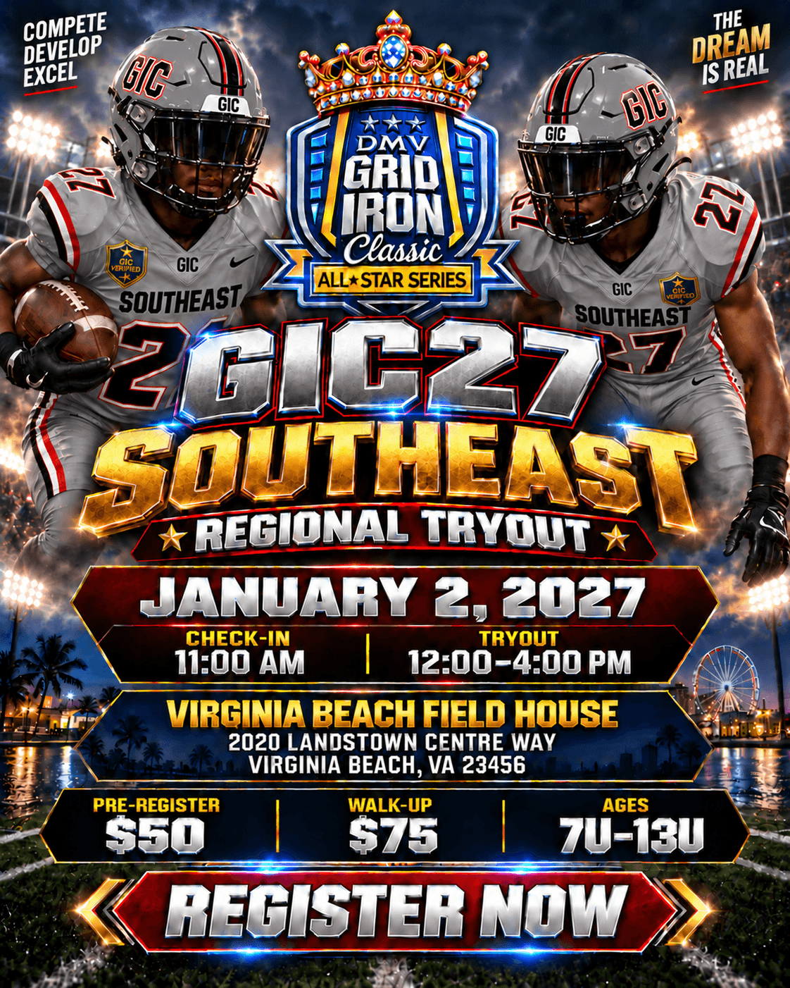 GIC27 Southeast Regional Tryout poster โ Saturday, January 2, 2027 at Virginia Beach Field House